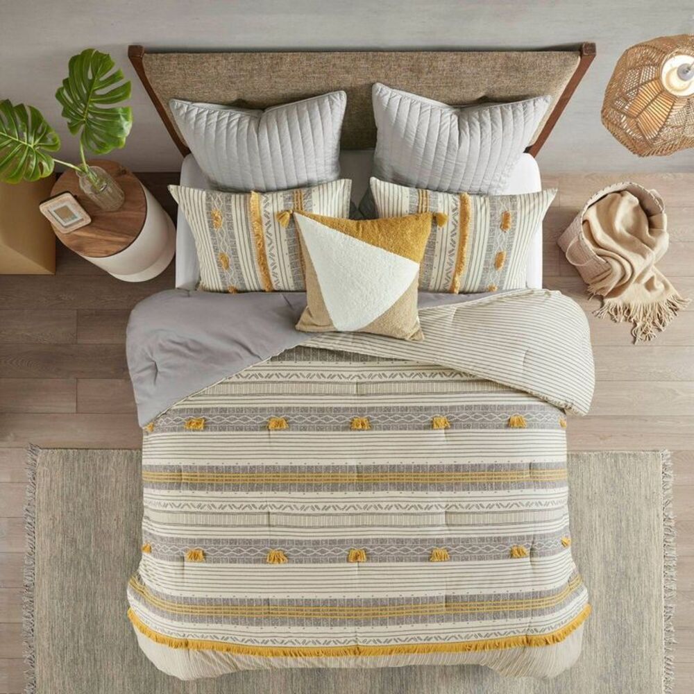 Ink+Ivy - Full/Queen 3pc Cody Cotton Comforter Set Gray/Yell Gray/Yellow